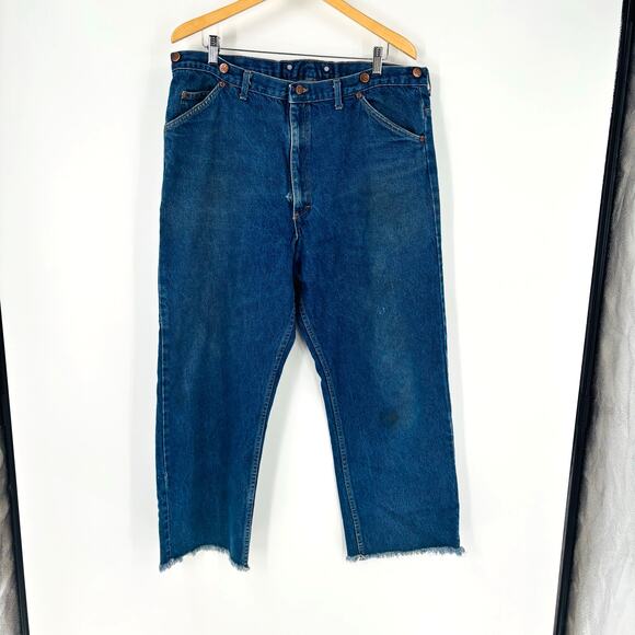 Vintage Wild Ass Jeans Brand 38x30 Men Blue Denim 80’s 90’s Baggy Skater Raw Hem - Picture 2 of 12